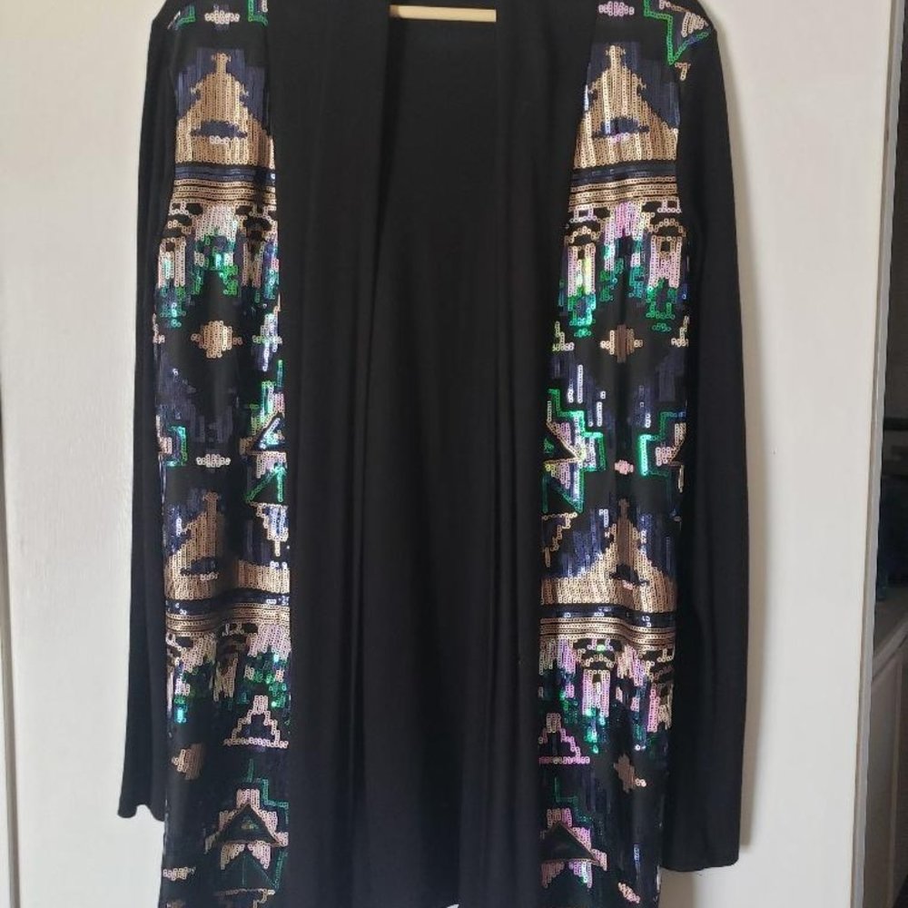 knee length long sequin jacket